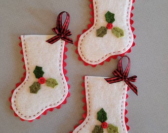 Christmas Stockings Ornaments, Felt Stockings with Holly,Stockings Ornaments