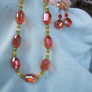 Bold and Vibrant Orange Austrian Cut Crystal necklace and matching earrings