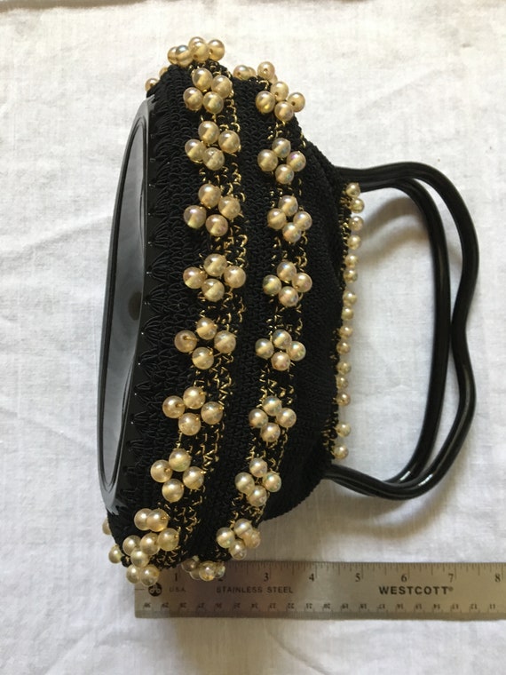 1950's/1960's Black Crochet and White/Gold Pearli… - image 6