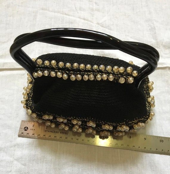 1950's/1960's Black Crochet and White/Gold Pearli… - image 7