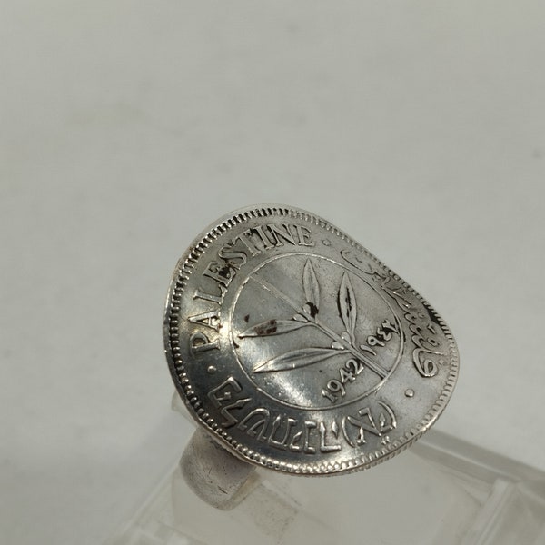 Vintage 1942 Palestine Silver 50 Mils Coin Ring