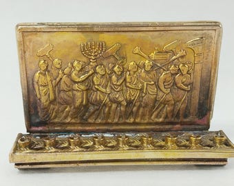 Judaica Janucá Menorá Miniatura Pequeña Latón Rara Vintage