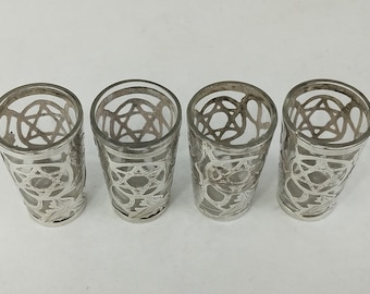 Vasos de chupito Judaica con incrustaciones de plata esterlina, pieza vintage rara