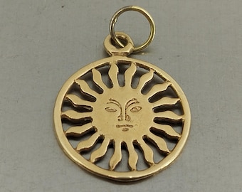 Vintage 14k Rose Gold Talisman Sun Face Charm Pendant