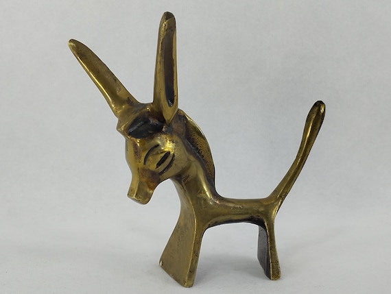Small Solid Brass Donkey Ring Holder Rare Vintage… - image 1