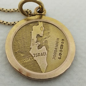 Judaica David's Star and Israel Map Vintage Pendant and Necklace 9k and 14k Gold
