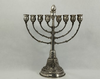 1950s Israel Silver 800 Handmade Judaica Hanukkiah Hanukkah Menorah