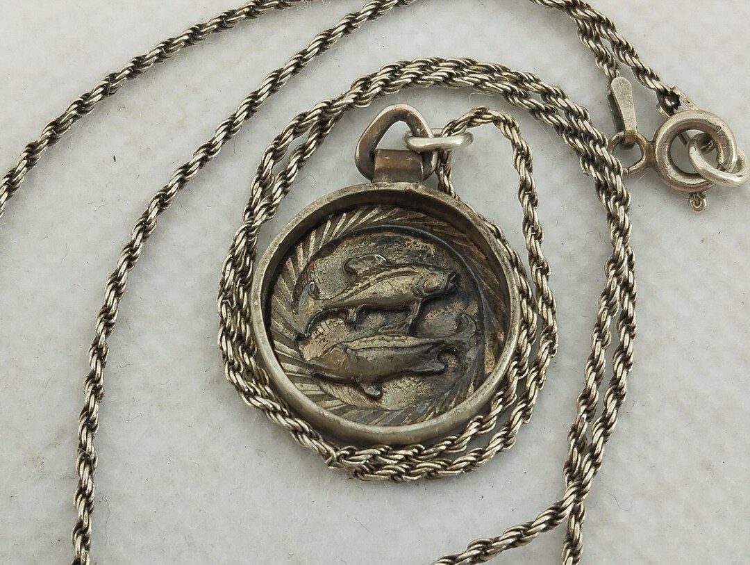 Vintage Sterling Silver Fish Charm Pendant, Italian Rope Necklace - Etsy