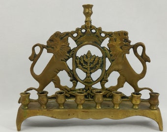 Judaica Hanukkah Menorah Vintage Solid Brass