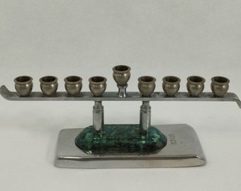 Judaica Vintage Hanukkah Menorah with Eilat Stones