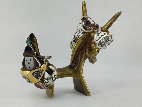 Small Solid Brass Donkey Ring Holder Rare Vintage… - image 4