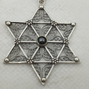 David's Star Shield Silver Filigree Pendant Charm with Necklace