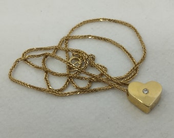 Heart Shape with a Diamond 14k Yellow Gold Pendant and a 14k Rose Gold Necklace