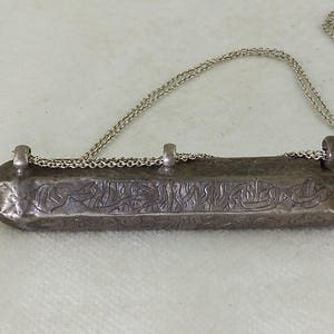 Antique Islamic Silver Amulet Charm Pendant with Silver Necklace