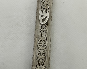Vintage Silver Filigree Mezuzah Case with Parchment (Israel)