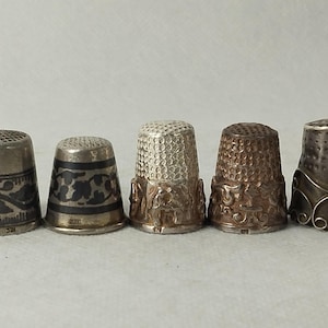 Lot of 5 Vintage Antique Different Silver Thimbles