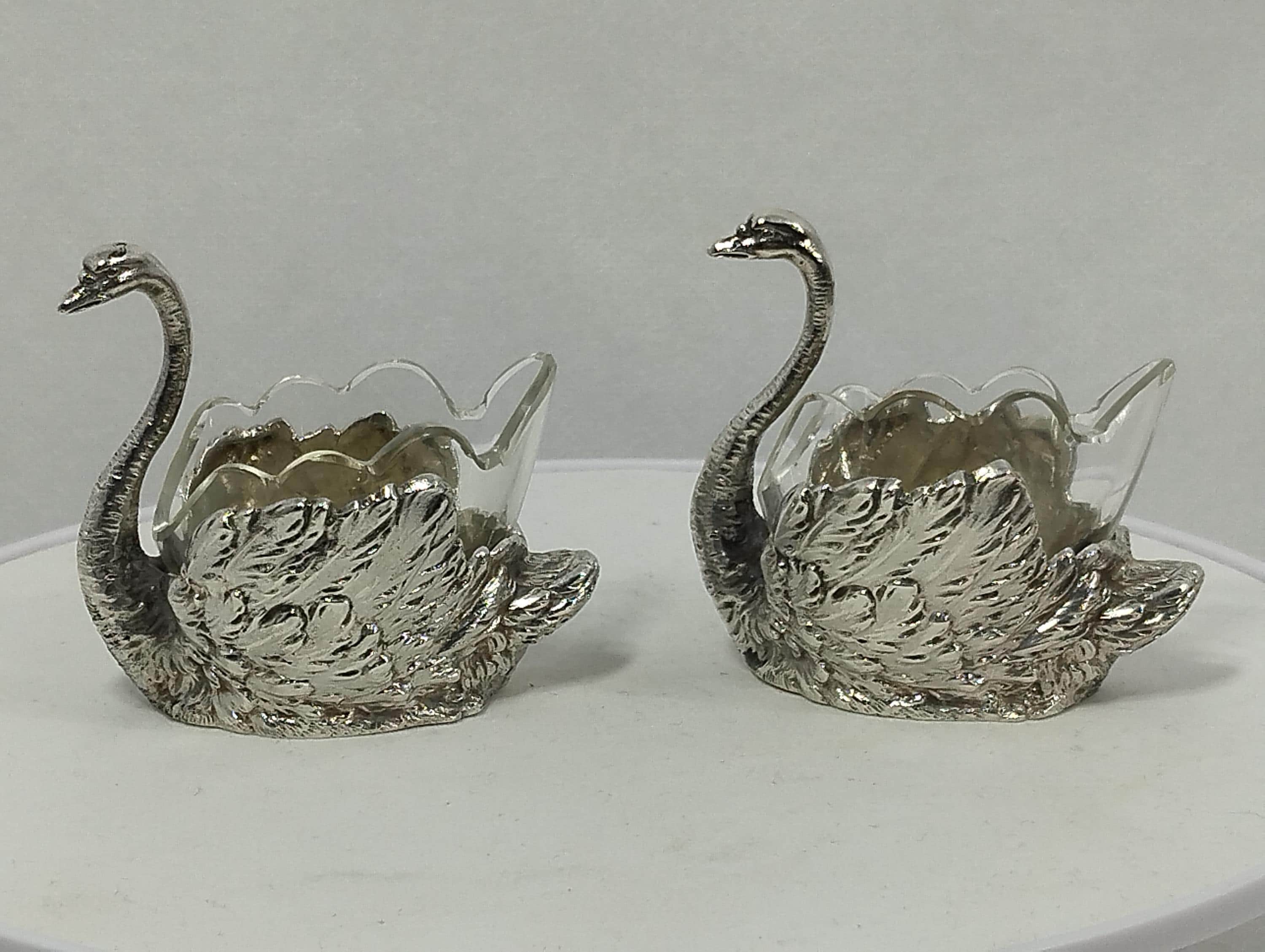 Antique Pair of Silver Swans Salt and Pepper Open Cellars - Etsy
