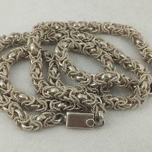 Handmade Thick Long Silver Decorated Chain Link Necklace Rare Beautiful Vintage