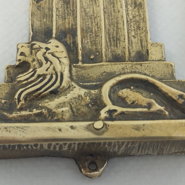 Vintage Judaica Lion and Pillar Solid Brass Mezuzah Case