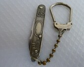 Rare Vintage Judaica Symbols Small Folding Silver Pocket Knife Keychain