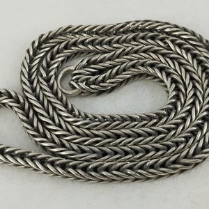 Ciężki, zabytkowy naszyjnik z łańcuszkiem z pszenicy/ogona lisa ze srebra próby 925, 111,6 g, długość 29 cali, pętla stała, unisex