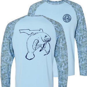 Florida Manatee Performance Shirt, 50+UPF Sun Protection Manatee Shirt, Men&#39;s Manatee SPF Shirt, Manatee State of Florida camo sleeves shirt