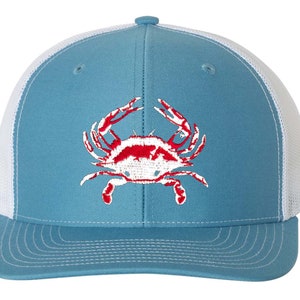 Blue Crab Hat, Maryland Crab Cap, Adjustable Crab Dad Hat, Embroidered Carb Hat, Nautical Boating Cap, Crab Baseball Hat, Men&#39;s Trucker Hat