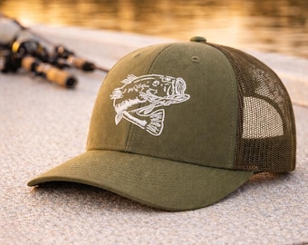 Bass Fishing Hat Richardson 112 Trucker Largemouth Bass Embroidered Mesh Back Snapback Fishing Gift for Dad