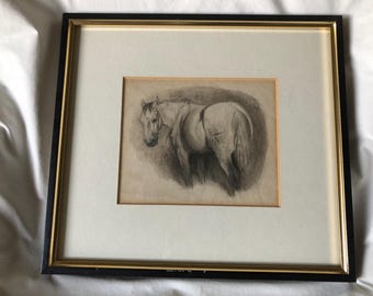 Vintage Framed Pencil Sketch Of A Horse Early 1900s.