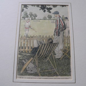 Coloreado a mano Vintage Original 1931 Punch cricket dibujos animados Vidrio Enmarcado