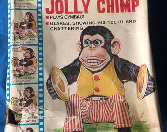 Vintage Musical Jolly Chimp with Box  Daishin CK (Japan) Monkey 1950s