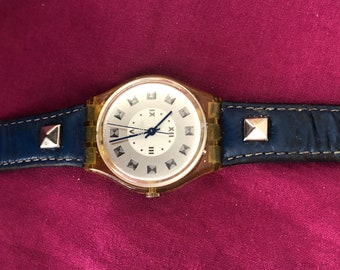 Vintage Swatch CIEL GK178 Ladies Watch 1994 Banda de cuero Minimalista Suizo