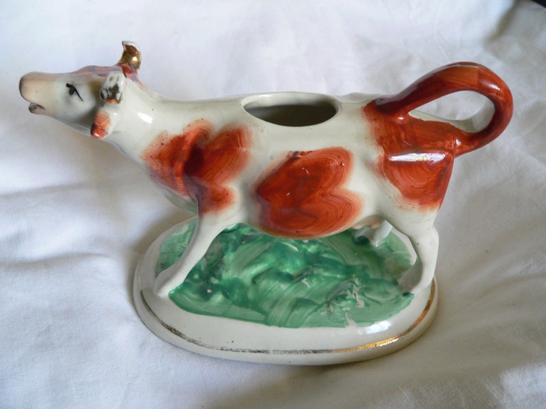 Antique Victorian Staffordshire Pottery Cow Creamer Milk Jug Etsy