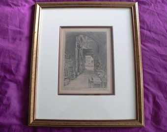 J.W. King - (1868-1935) Early 20th Original Etching/Pencil Drawing of Brodies Close Edinburgh Scotland