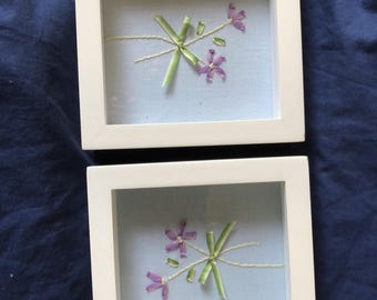 Vintage Pair Laura Ashley Home Embroidered Floral Pictures In Frames Wall Art