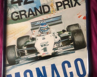 Monaco 42nd Grand Prix 1984 by P. Bérenguier Original Printing Medici Society Framed Poster