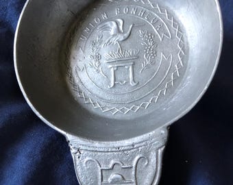 Vintage Union Bonheur Pewter Wine Tasting Cup Tastevin In Monogrammed Stork Motif