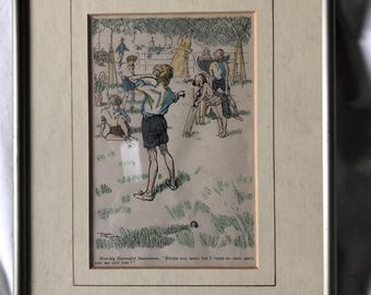 Impression cricket comique colorée à la main Frank Reynolds, c. 1920