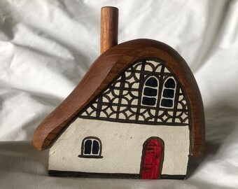 Rare Vintage Wooden Hand Carved Cottage Money Box WOODPECKER TOY Devon England