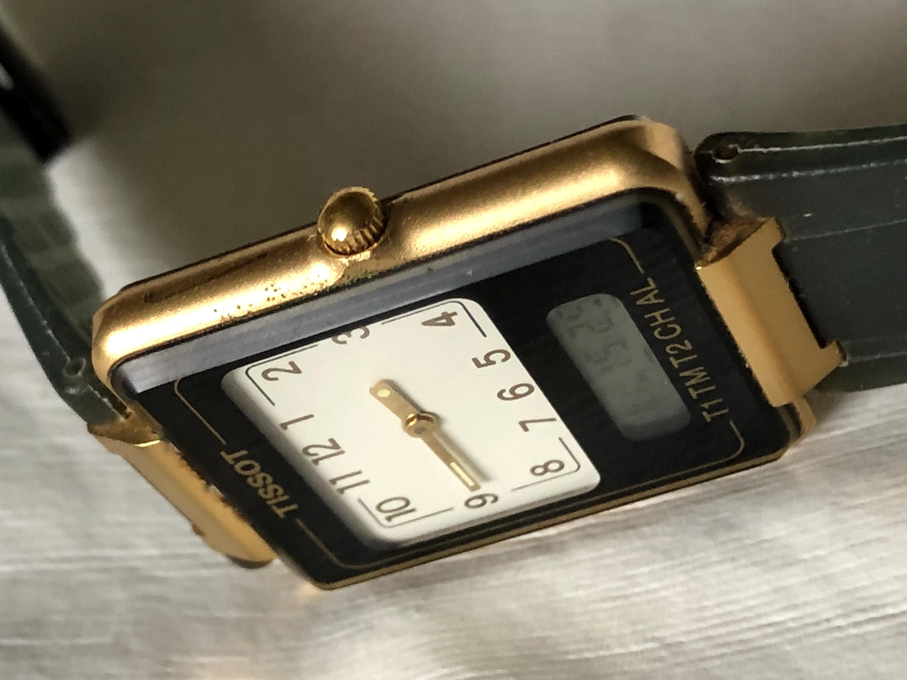 Vintage TISSOT D 372667K X Twotimer Quartz Tank Wrist Watch Swiss