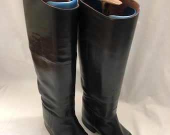 Vintage  Ladies English Made Black Leather Equestrian Pull On Riding Boots UK Size 2.5-3