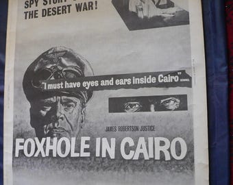 Rare Original Vintage FOXHOLE IN CAIRO 30x40 Movie Poster Card Stock 1961 Film