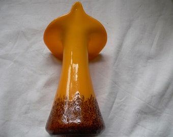 Vintage Kralik Orange Art Glass Mouth Blown Jack In The Pulpit Vase 1930s