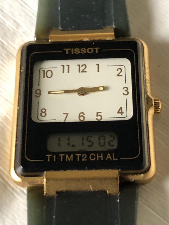 Vintage TISSOT D 372667K X Twotimer Quartz Tank Wrist Watch Swiss