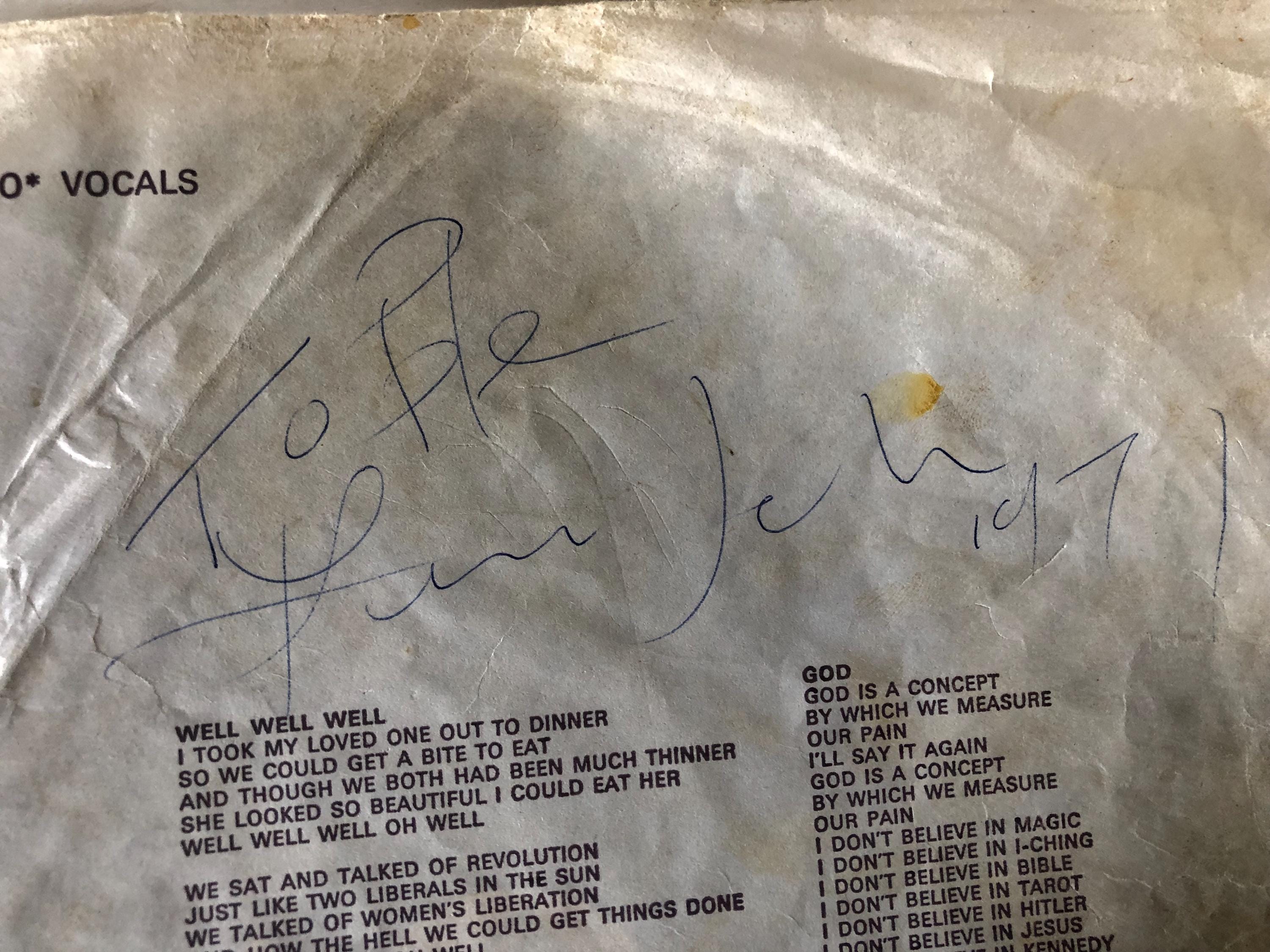 John Lennon Autograph Signed Record Sleeve 1971 Plastic Ono Band