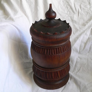 Hand Carved Antique Treen Tobacco Jar Lidded Pot Treenware 19th Century Goblet  Hand Carved Wooden  Wooden