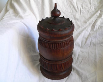 Hand Carved Antique Treen Tobacco Jar Lidded Pot Treenware 19th Century Goblet  Hand Carved Wooden  Wooden