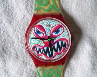 Vintage 1994 Swatch Gent MONSTER TIME GR121 Watch Vintage Genuine Kenny Scharf