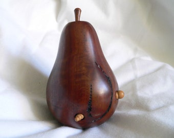 Hand Carved Wood Murray River Redgum Pear Chris Mitchell 4" Signed Wooden