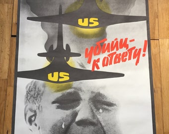 Rzadki rosyjski plakat propagandowy Morderstwa do odpowiedzi dla Arsejenkowa ZSRR 1986